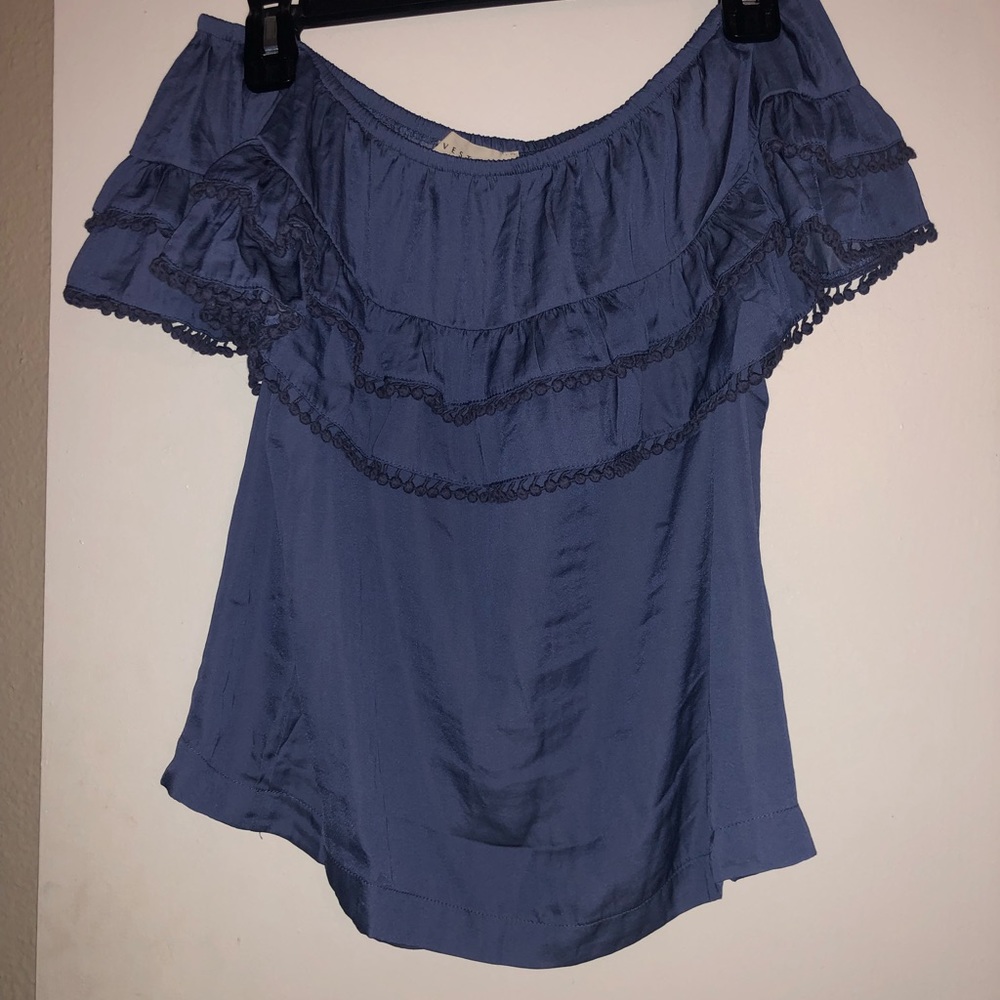 Blue Off The Shoulder Top with Ruffle details